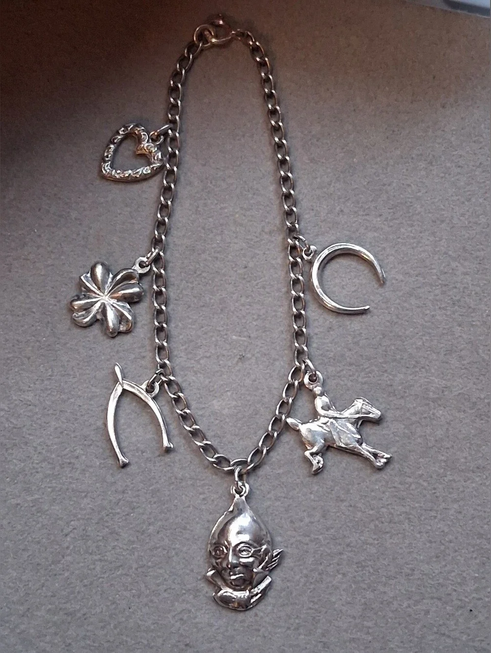 moSterling Silver Charm Bracelet with Horseshoe, Clover & Animal Charms - 6.5
